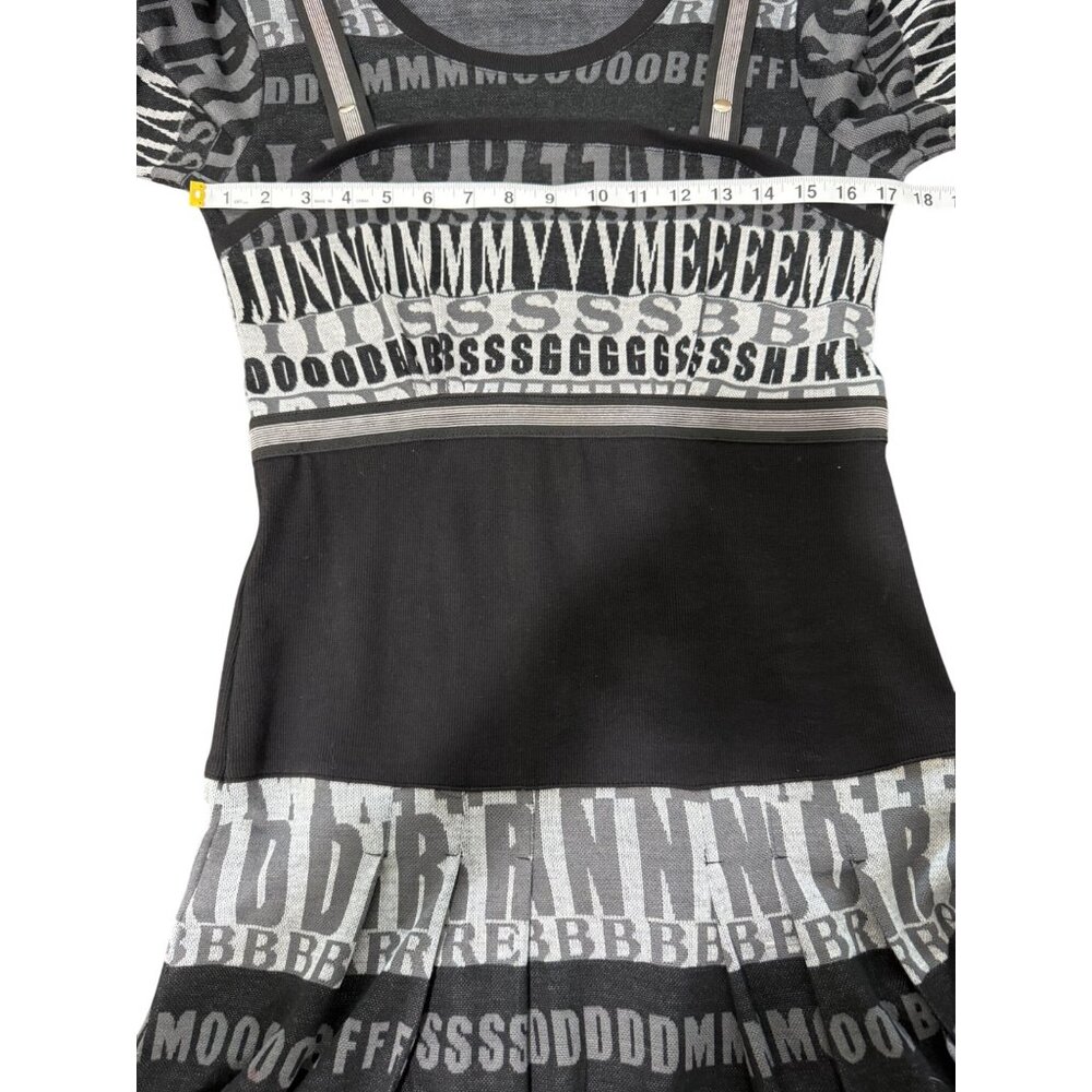 Elena Wang Womens M Sweater Dress Suspenders Text Print Black Gray Long Sleeve - Picture 4 of 6